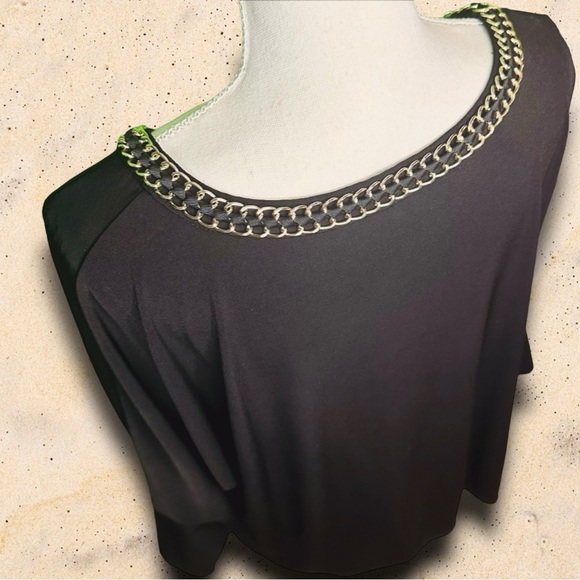 Calvin Klein Women’s Plus Size Black Dolman Sleeve Blouse With Gold Chain Neck - Picture 7 of 12